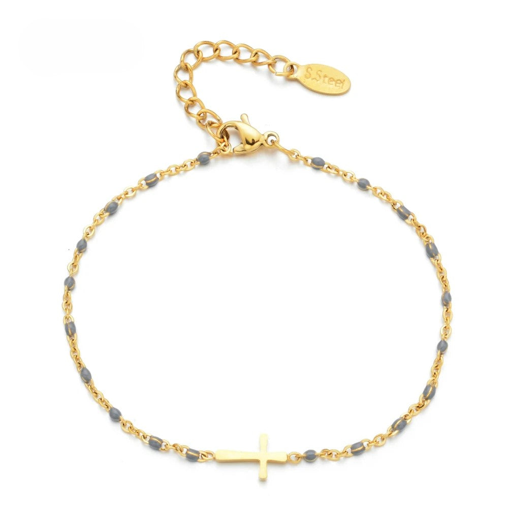 Bracelet Boho Chronostyle en Acier Inoxydable - Chaîne Fine Dorée, Breloque Croisée, Cadeau Chic
