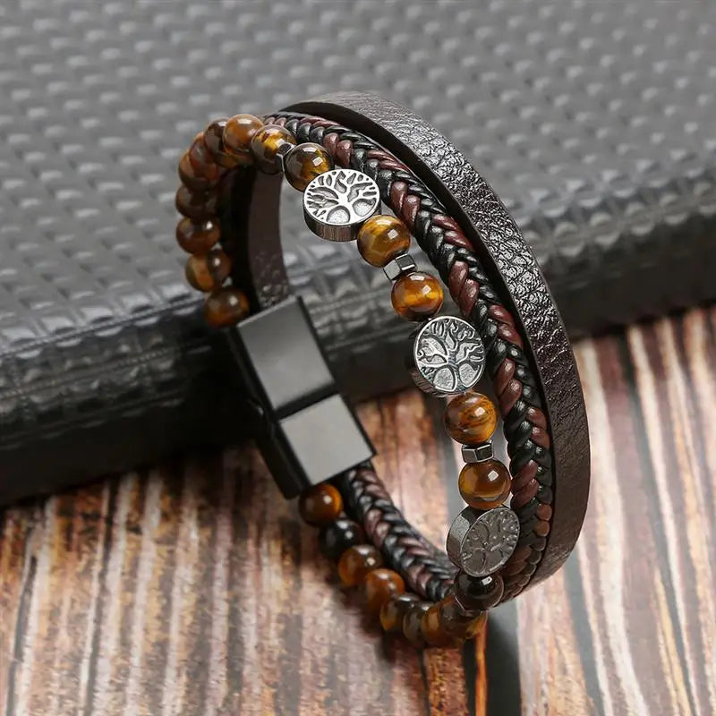 Bracelet Homme Cuir Tissé Main - Style Classique & Moderne