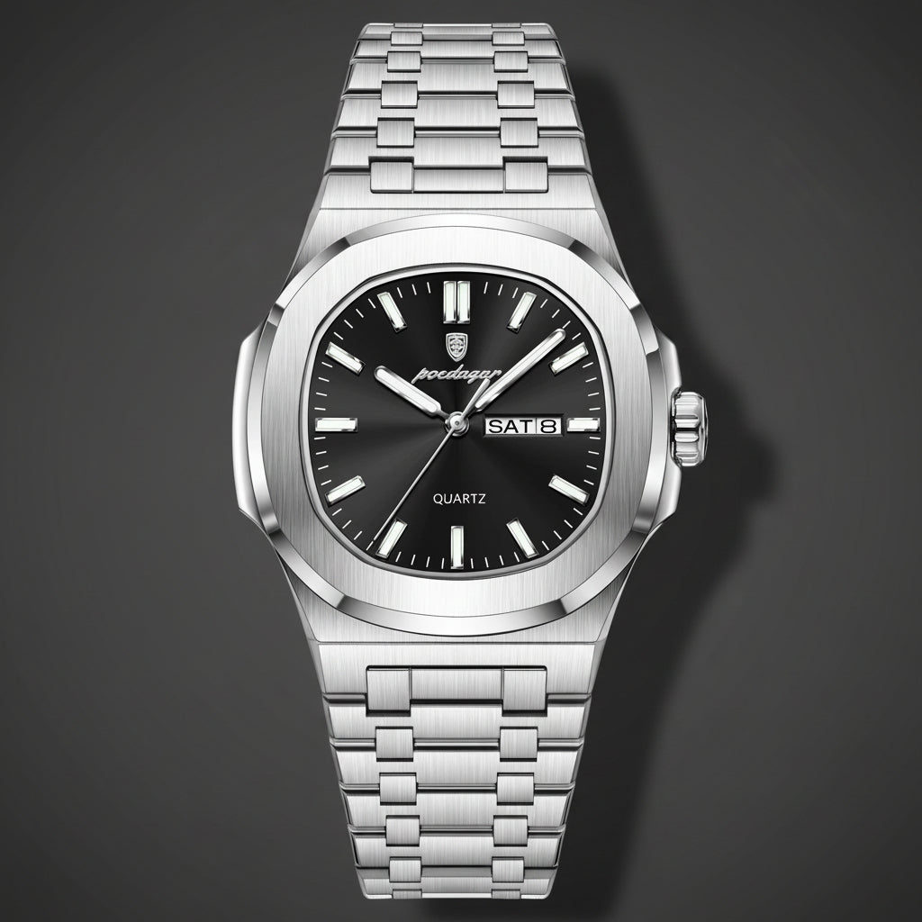 Montre Homme Chronostyle Carrée Militaire : Luxe, Acier Inoxydable, avec Date & Semaine
