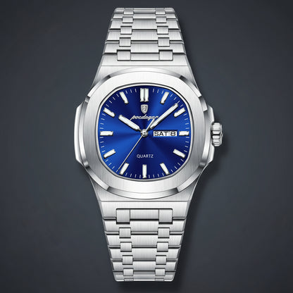 Montre Homme Chronostyle Carrée Militaire : Luxe, Acier Inoxydable, avec Date & Semaine