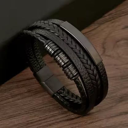 Bracelet Homme Cuir Tissé Main - Style Classique & Moderne