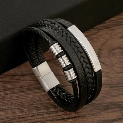 Bracelet Homme Cuir Tissé Main - Style Classique & Moderne