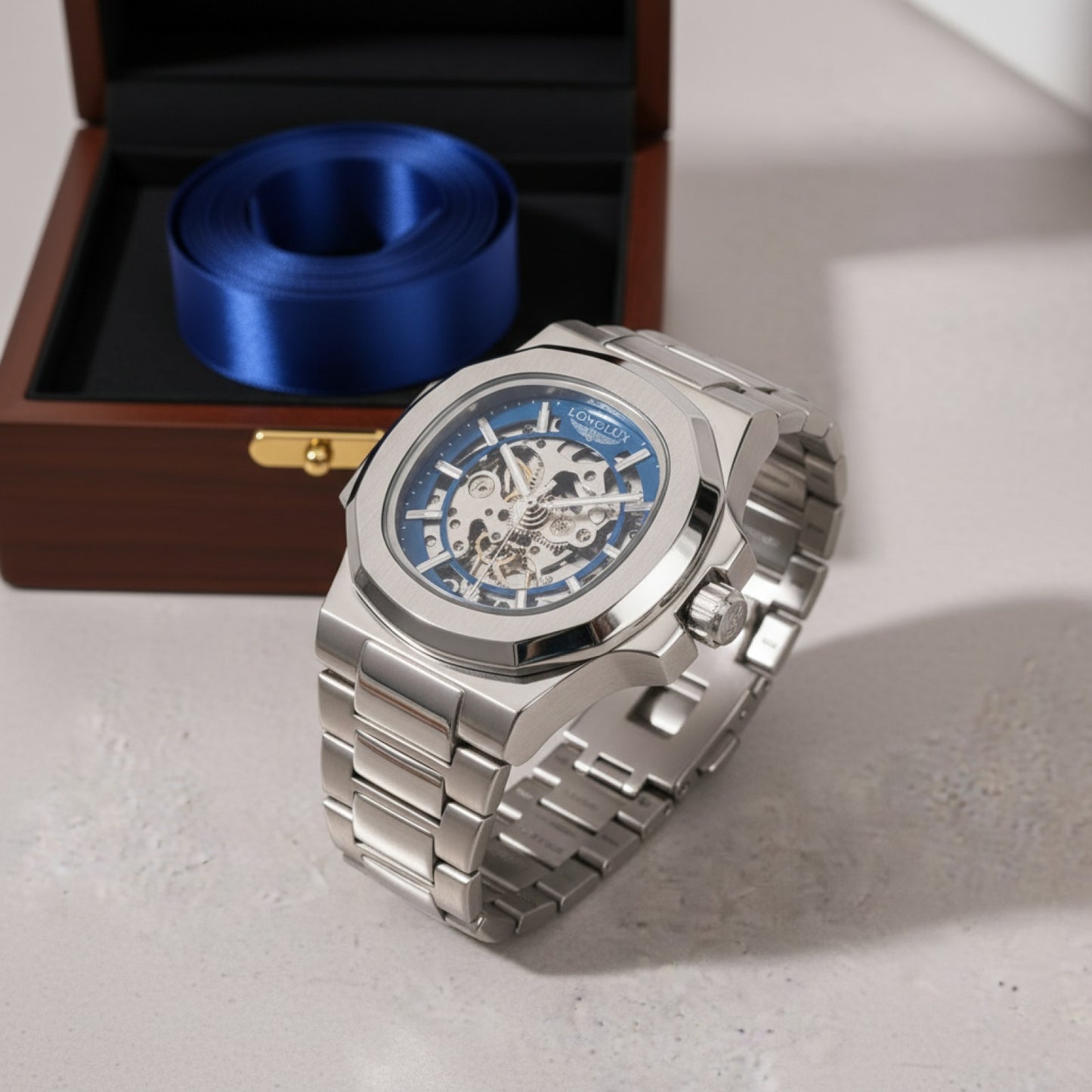 Montre Automatique LONGLUX Homme Squelette Acier Inoxydable Étanche - Cadeau Luxe