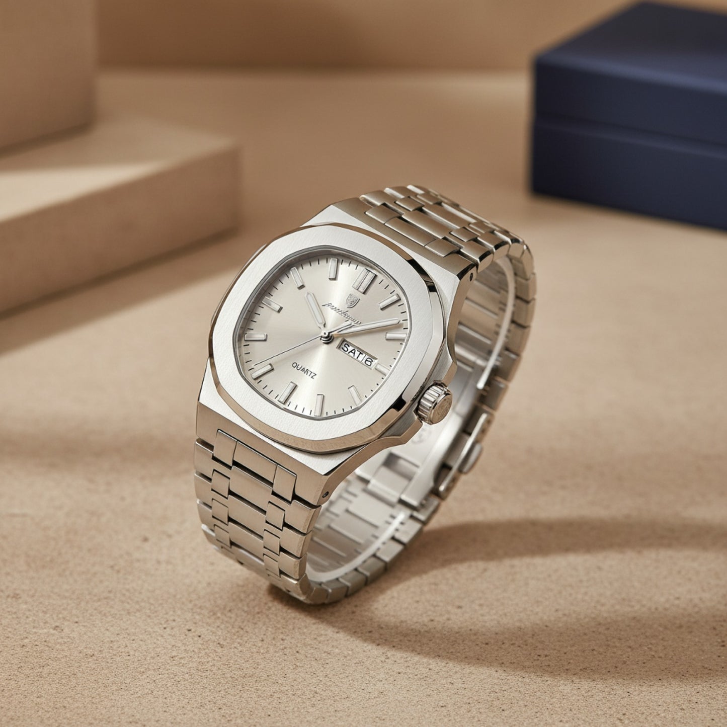 Montre Homme POEDAGAR Carrée Militaire : Luxe, Acier Inoxydable, Étanche avec Date & Semaine