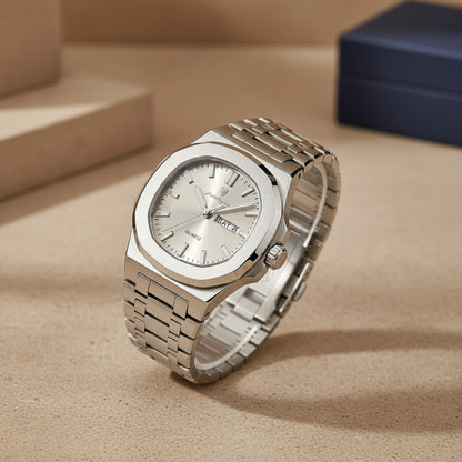 Montre Homme POEDAGAR Carrée Militaire : Luxe, Acier Inoxydable, Étanche avec Date & Semaine