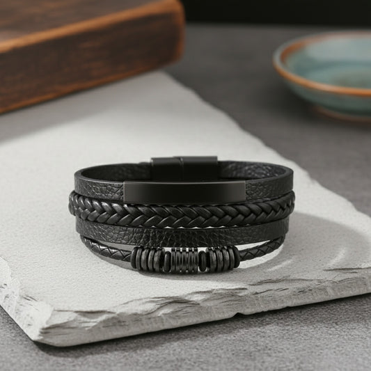 Bracelet Homme Cuir Tissé Main - Style Classique & Moderne