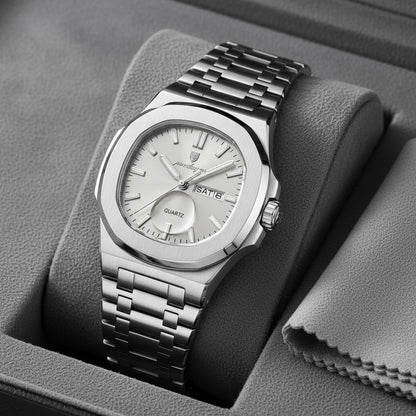 Montre Homme POEDAGAR Carrée Militaire : Luxe, Acier Inoxydable, Étanche avec Date & Semaine
