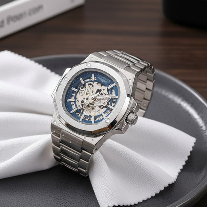 Montre Automatique LONGLUX Homme Squelette Acier Inoxydable Étanche - Cadeau Luxe