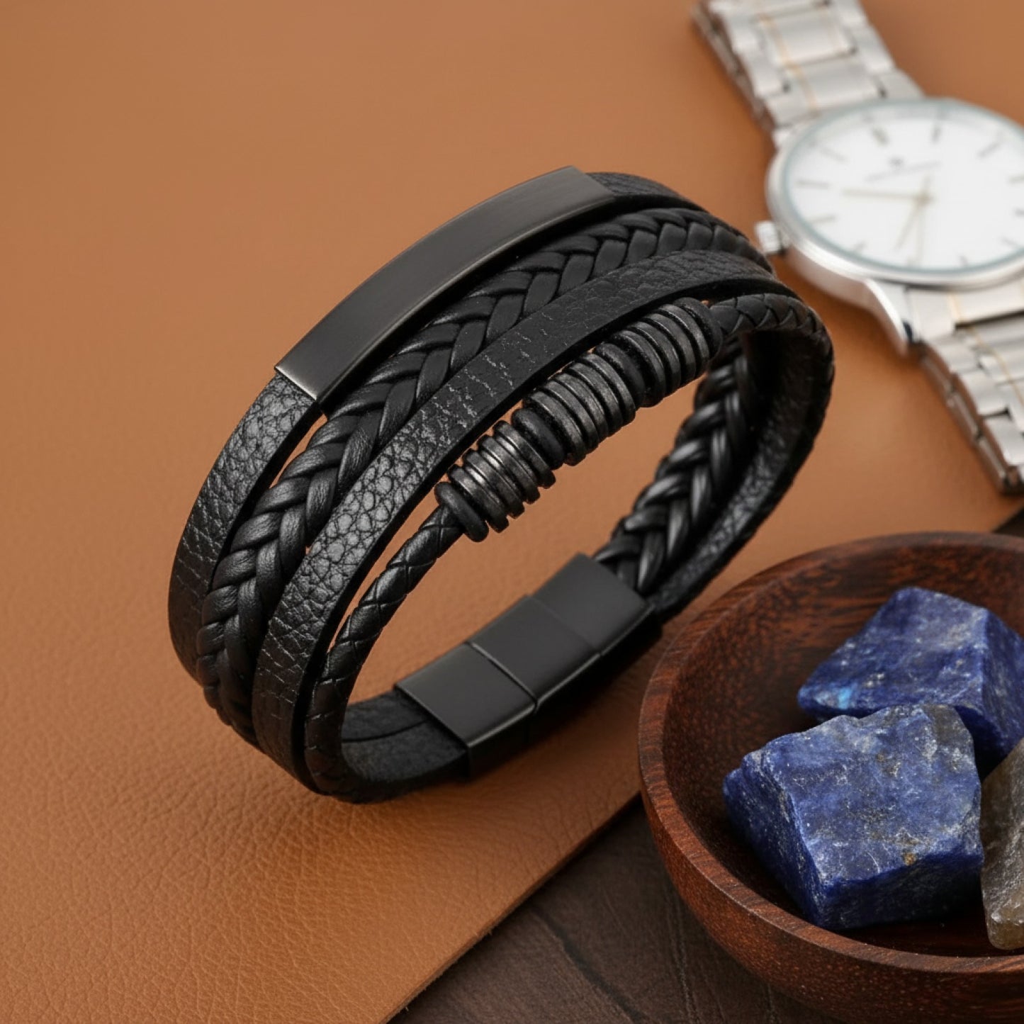 Bracelet Homme Cuir Tissé Main - Style Classique & Moderne
