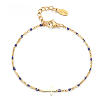 Bracelet Boho Chronostyle en Acier Inoxydable - Chaîne Fine Dorée, Breloque Croisée, Cadeau Chic