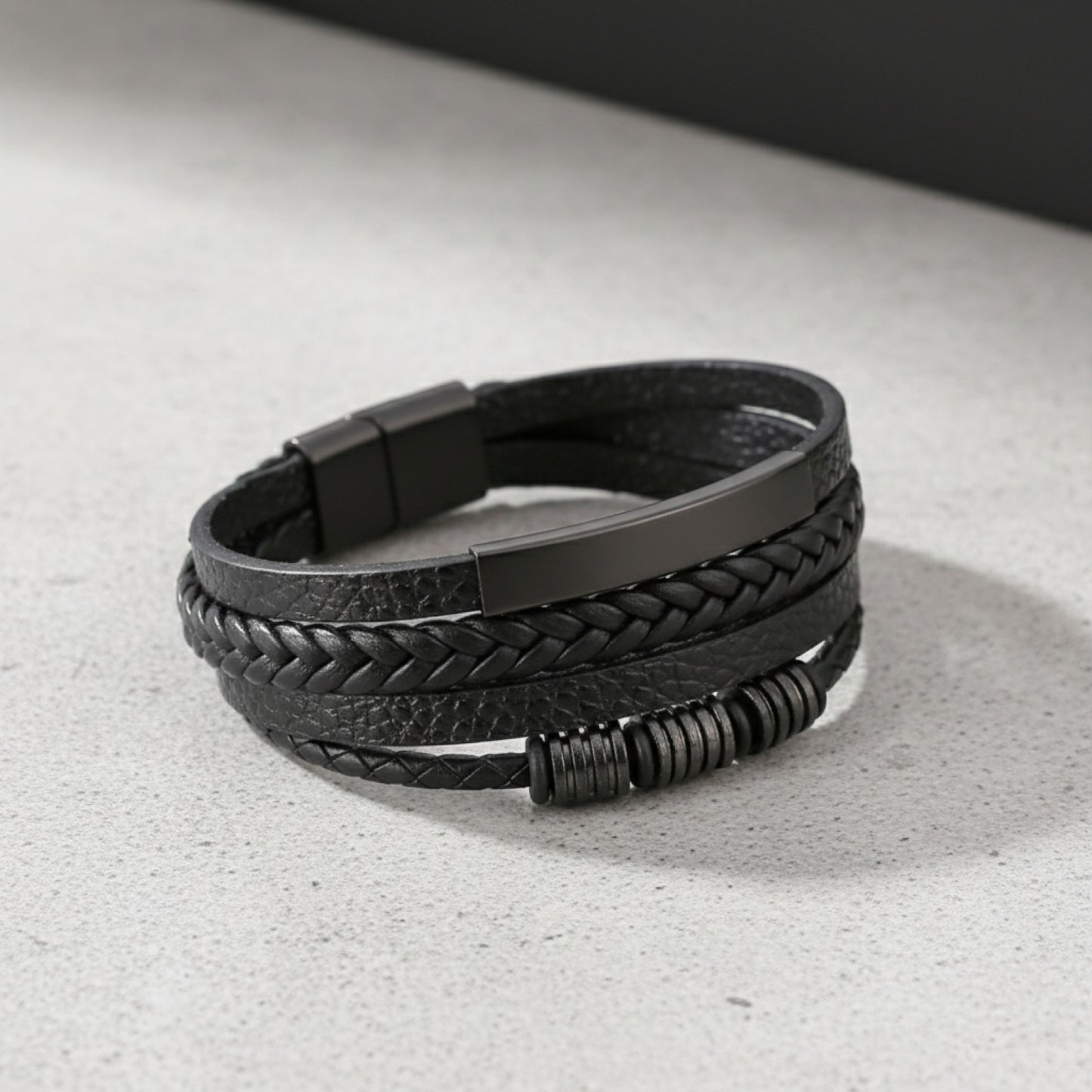 Bracelet Homme Cuir Tissé Main - Style Classique & Moderne