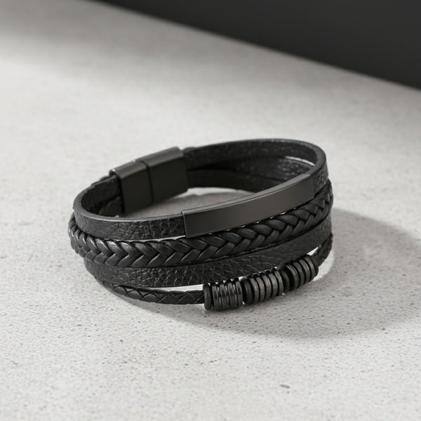 Bracelet Homme Cuir Tissé Main - Style Classique & Moderne