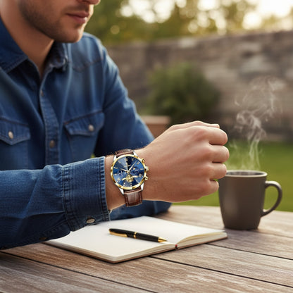 Montre Homme POEDAGAR : Luxe, Militaire, Chronographe Quartz, Étanche & Lumineuse