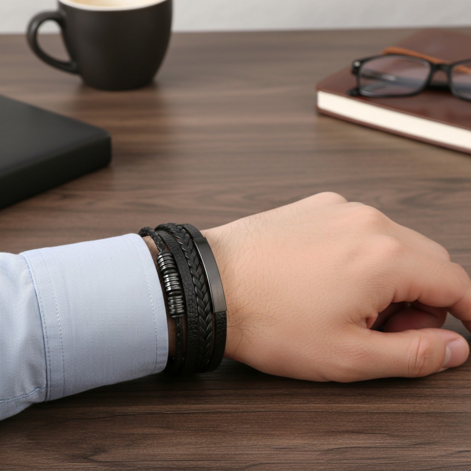 Bracelet Homme Cuir Tissé Main - Style Classique & Moderne