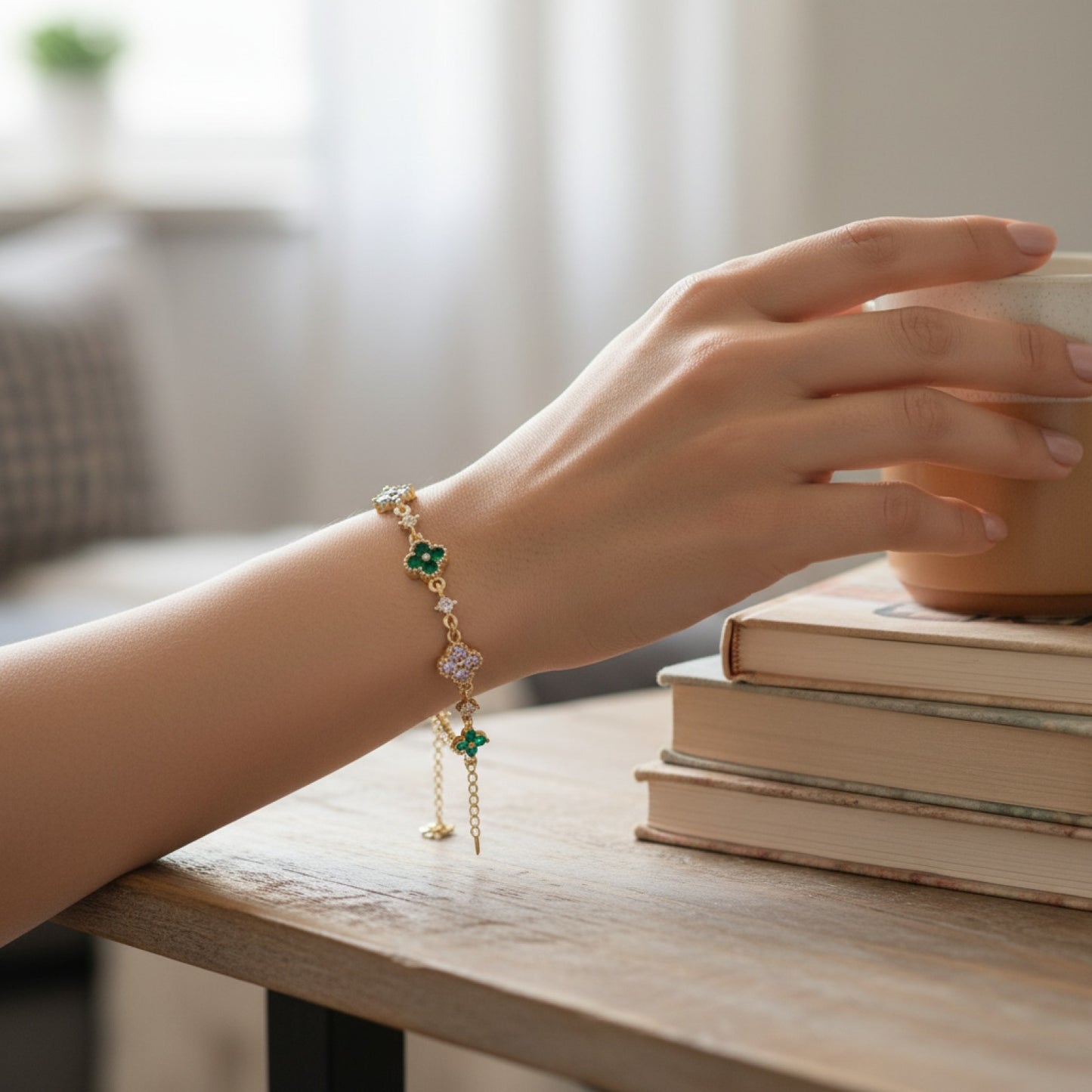 Bracelet Minimaliste Trèfle à Quatre Feuilles Multicolore CZ - Bijou Femme Exquis