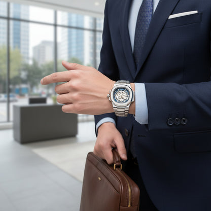 Montre Automatique LONGLUX Homme Squelette Acier Inoxydable Étanche - Cadeau Luxe