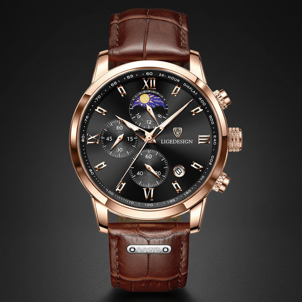Men's Chronostyle Watch: LIGE Edition - Leather, Sport & Luxury Chronograph