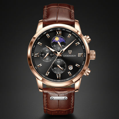 Men's Chronostyle Watch: LIGE Edition - Leather, Sport & Luxury Chronograph
