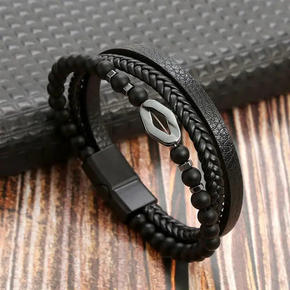 Bracelet Homme Cuir Tissé Main - Style Classique & Moderne