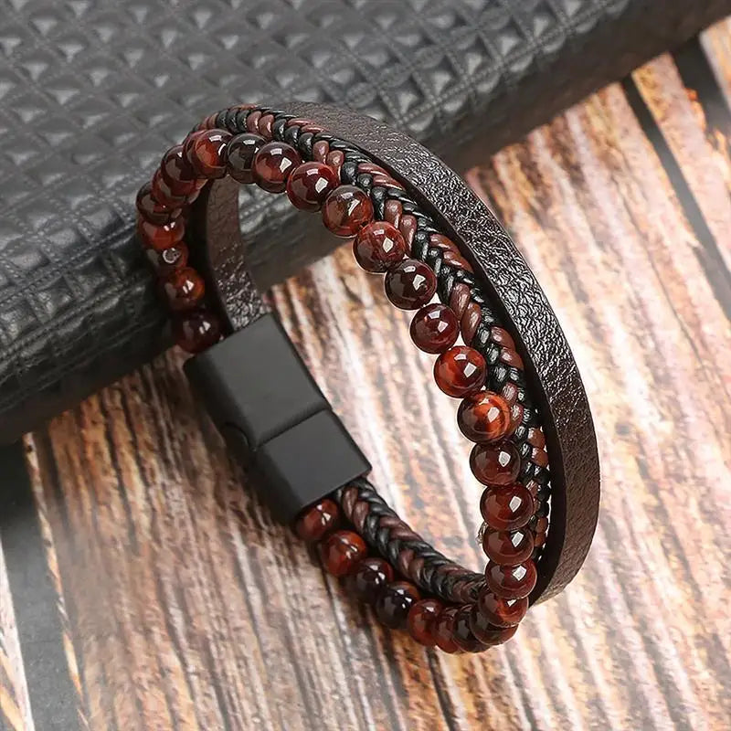Bracelet Homme Cuir Tissé Main - Style Classique & Moderne
