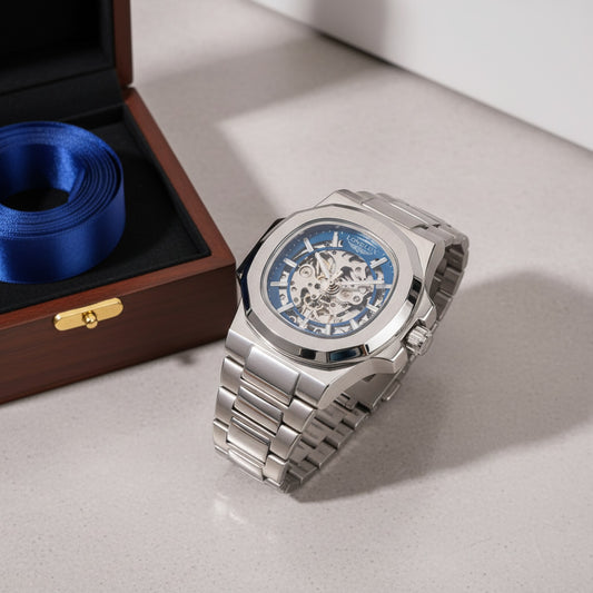 Montre Automatique LONGLUX Homme Squelette Acier Inoxydable Étanche - Cadeau Luxe