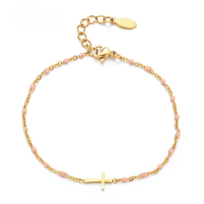 Bracelet Boho Chronostyle en Acier Inoxydable - Chaîne Fine Dorée, Breloque Croisée, Cadeau Chic