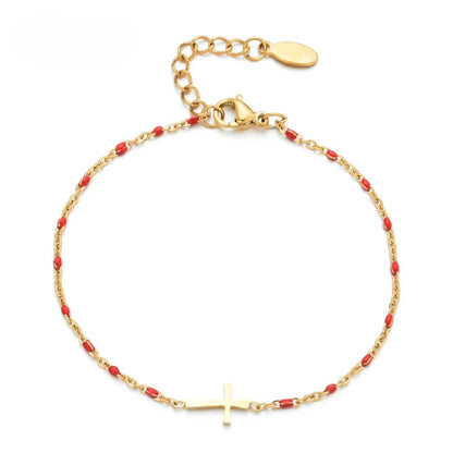 Bracelet Boho Chronostyle en Acier Inoxydable - Chaîne Fine Dorée, Breloque Croisée, Cadeau Chic