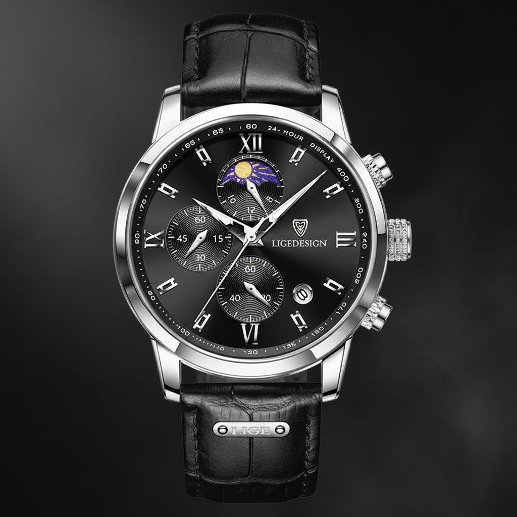 Men's Chronostyle Watch: LIGE Edition - Leather, Sport & Luxury Chronograph