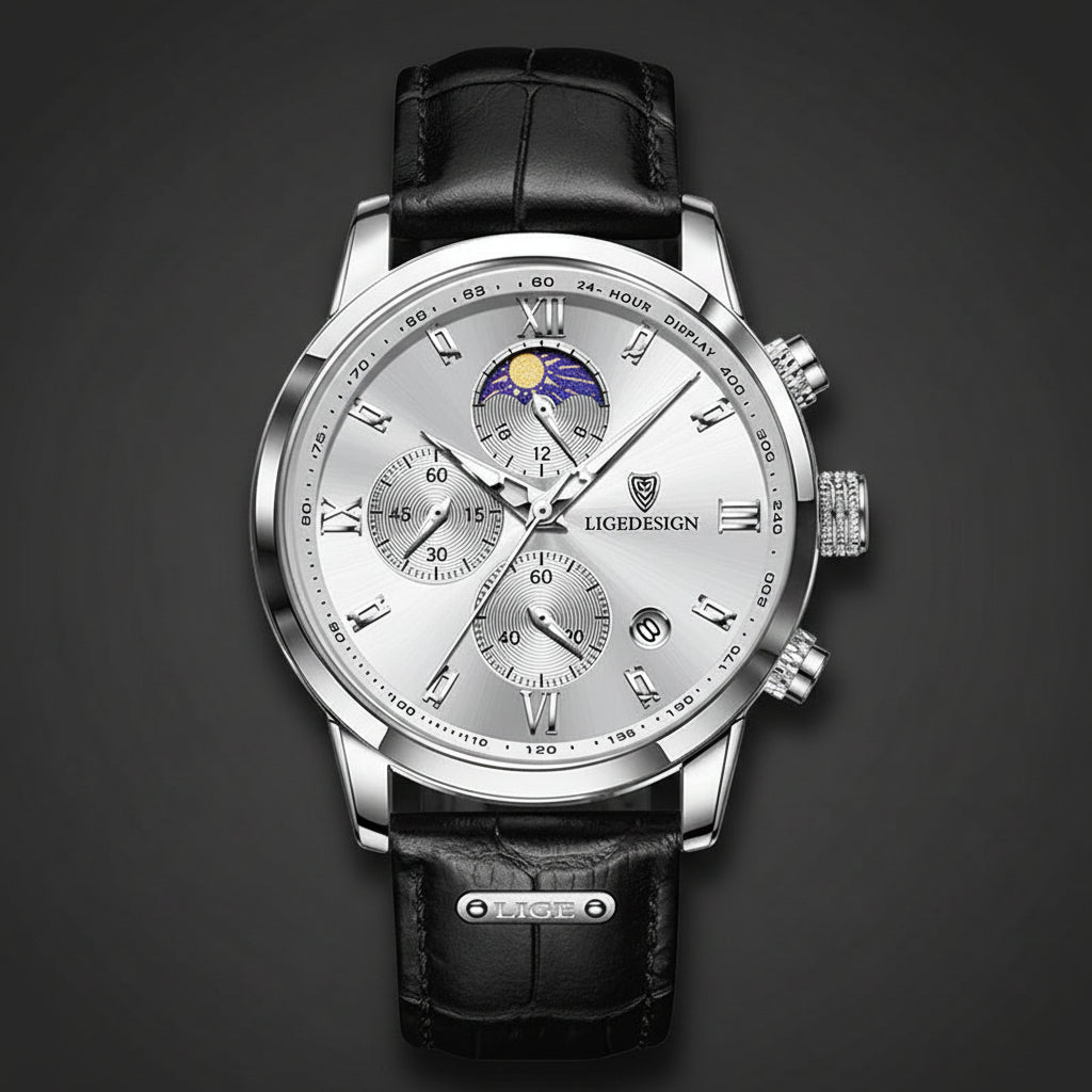 Men's Chronostyle Watch: LIGE Edition - Leather, Sport & Luxury Chronograph