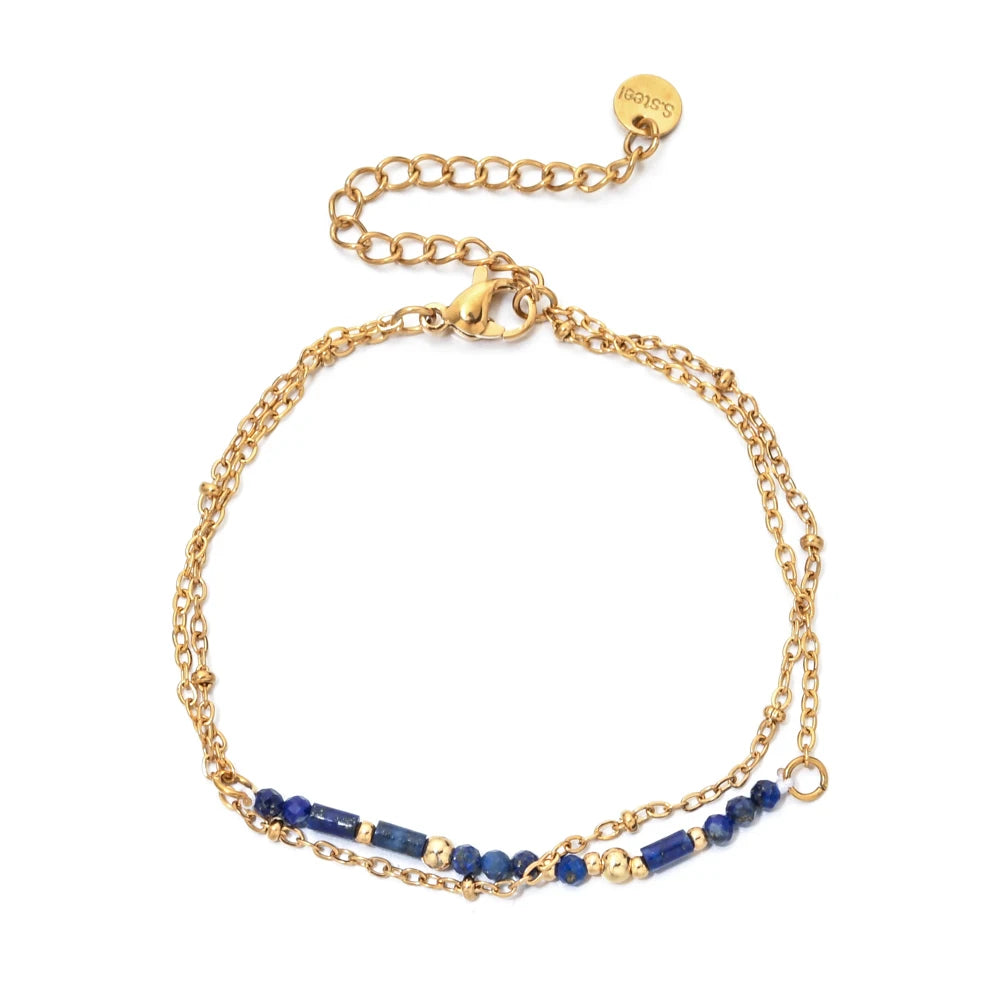 Bracelet Chronostyle Bohème en acier inoxydable plaqué or 18 carats avec Lapis Lazuli et Turquoise