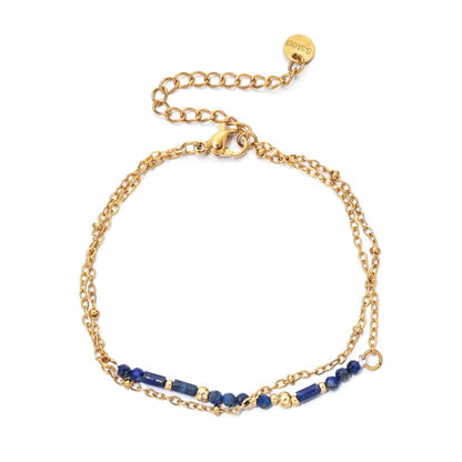 Bracelet Chronostyle Bohème en acier inoxydable plaqué or 18 carats avec Lapis Lazuli et Turquoise